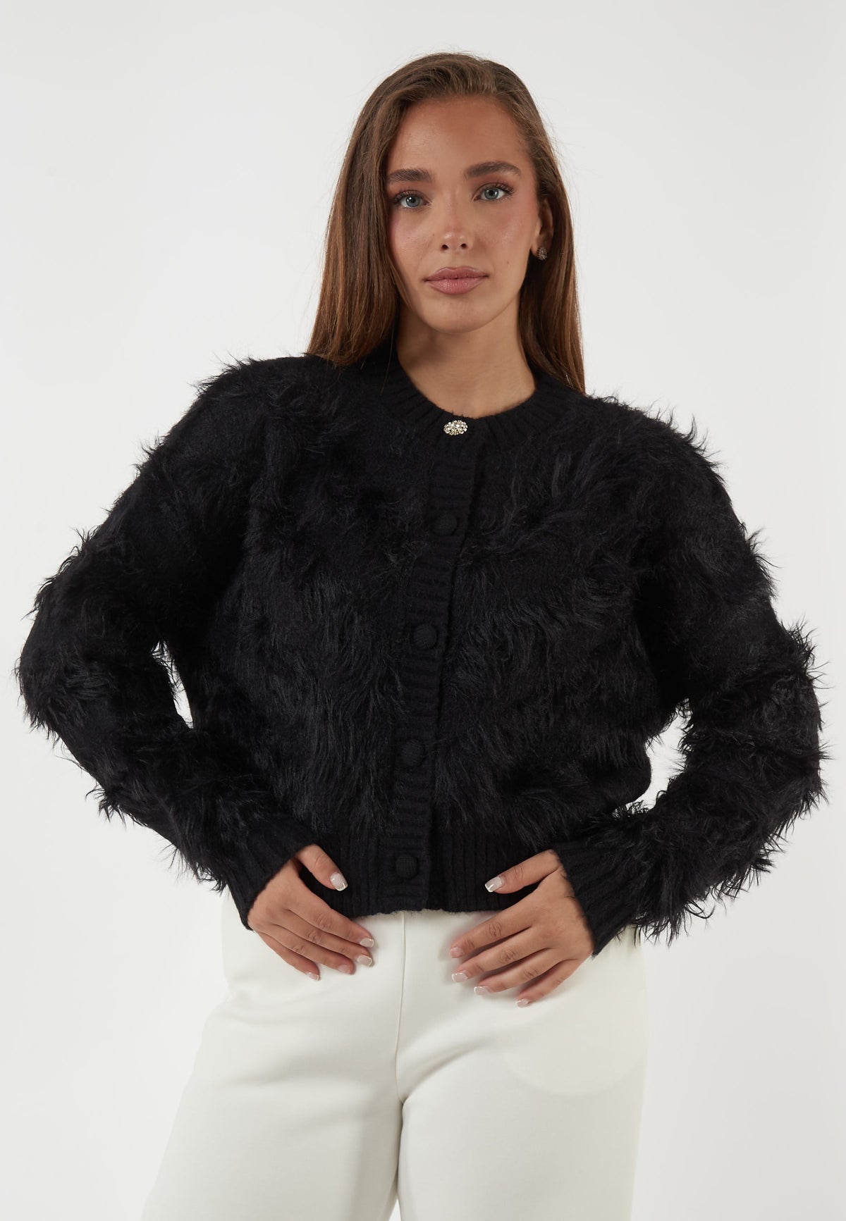 CARDIGAN NERO CON LAVORAZIONE EFFETTO PIUMA