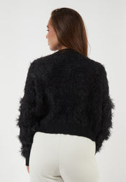 CARDIGAN NERO CON LAVORAZIONE EFFETTO PIUMA