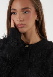 CARDIGAN NERO CON LAVORAZIONE EFFETTO PIUMA
