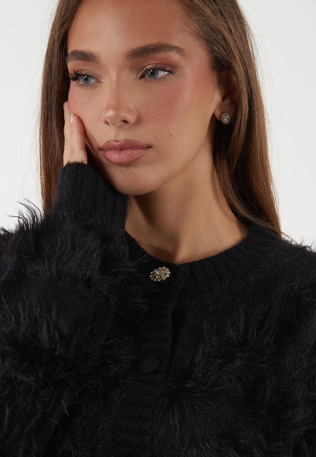 CARDIGAN NERO CON LAVORAZIONE EFFETTO PIUMA