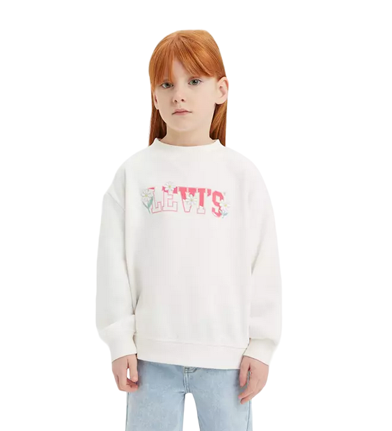 Levi's Kids Felpa girocollo da ragazza co logo e ricamo fiori 4EK796-X1O bianco zucchero