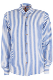 Yes Zee Camicia da uomo a righe manica lunga misto lino C505-UD00-2713 bianco-blu