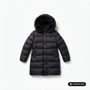 Bomboogie piumino lungo con cappuccio e pelliccia da donna CW786PDLC6 90 nero