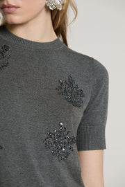 Relish Maccione RDA2602054044 Donna Grigio - Maglia Paillettes Mezza Manica