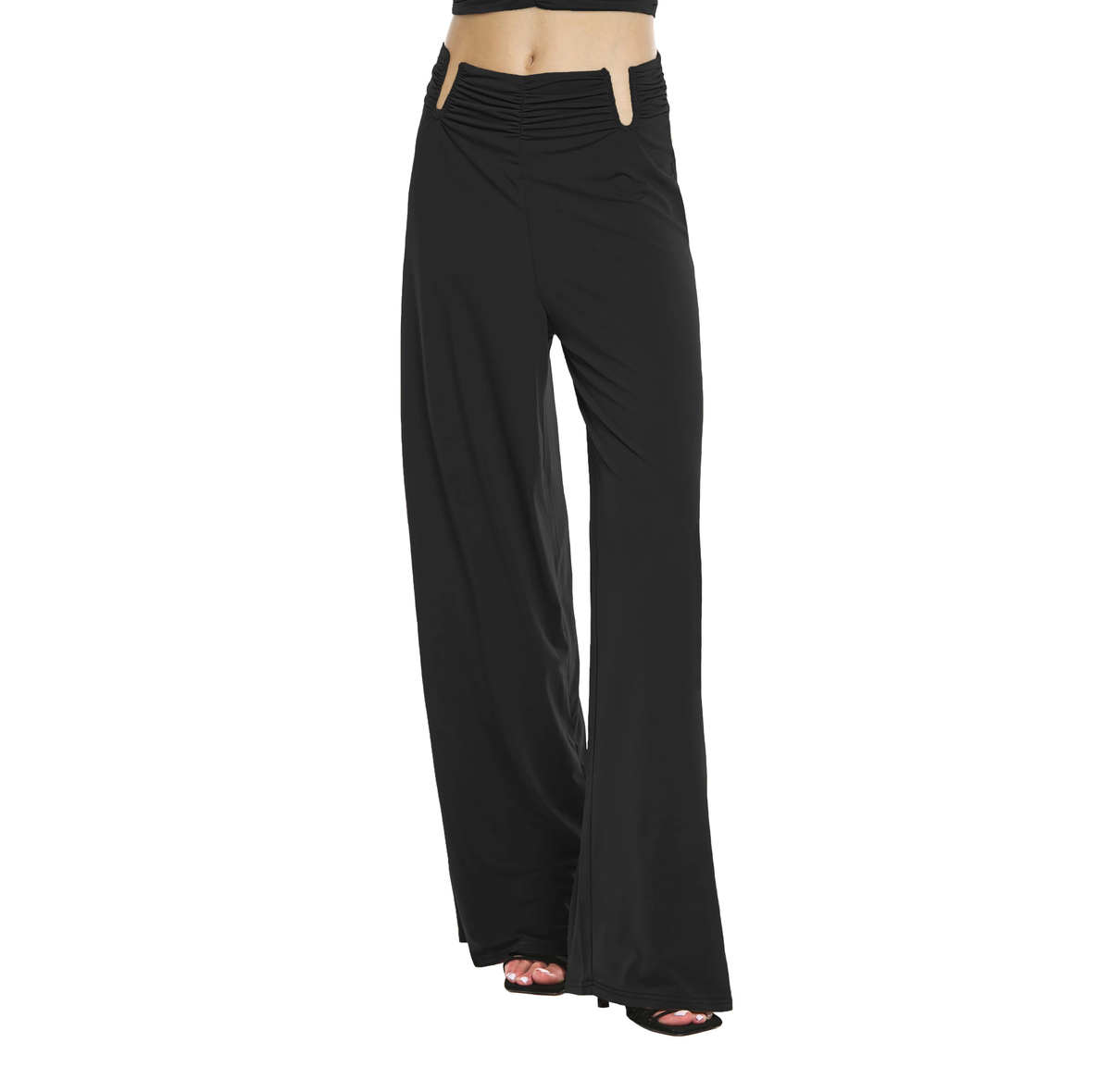 Relish Pantalone da donna GAGAT vita alta con fibbie più arricci palazzo RDP2407036040 nero