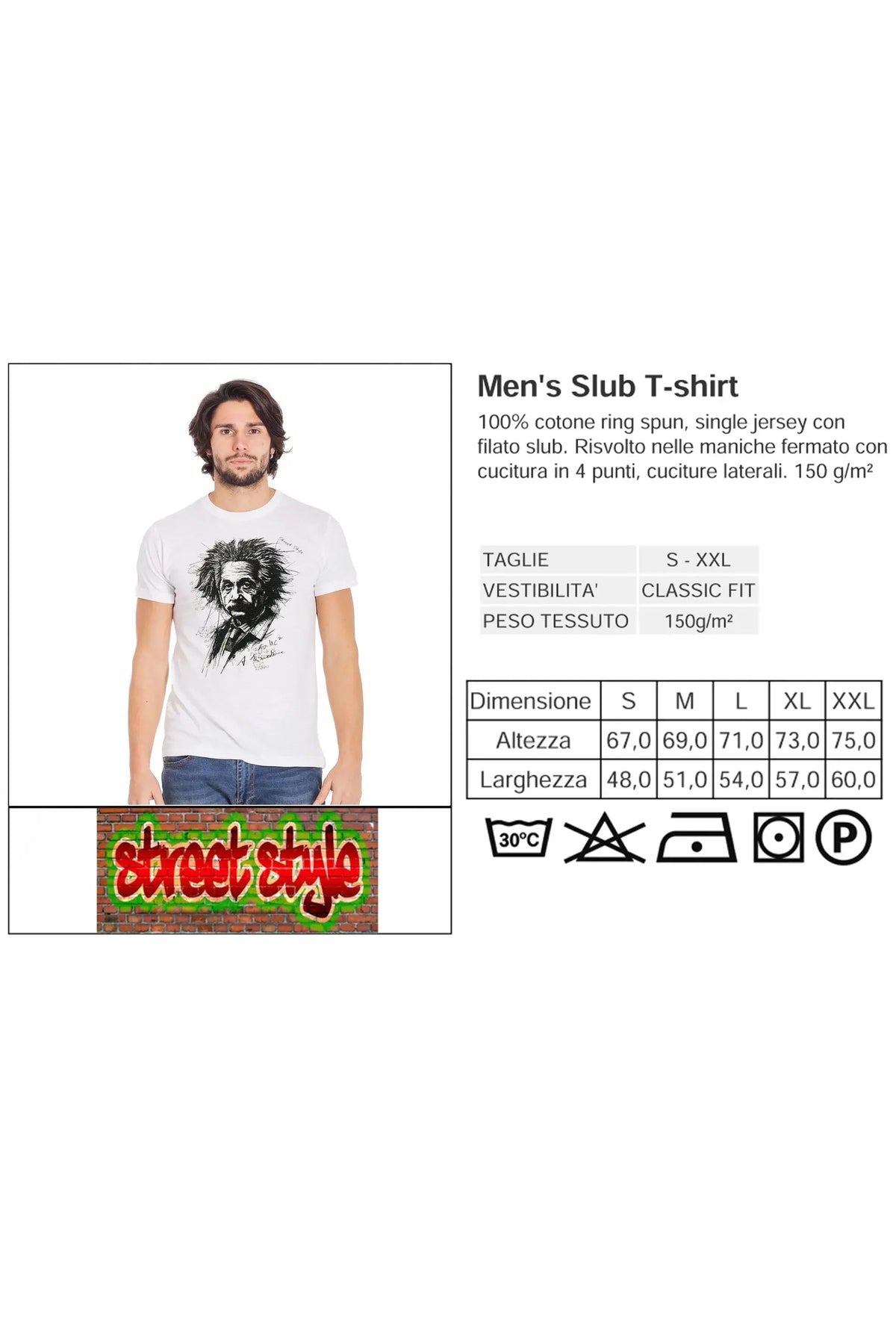 Albert Einstein — T-shirt Uomo Urban Slub Cotone